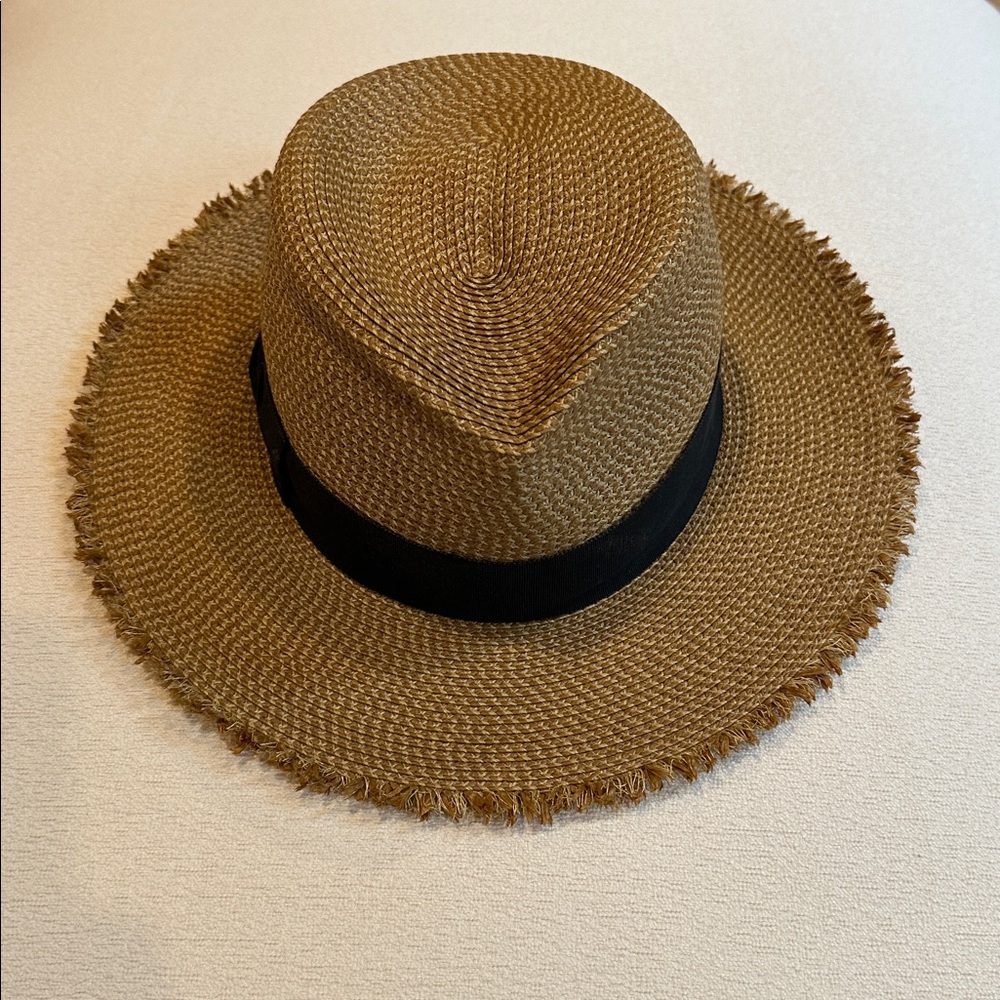 Eric Javits Tan Straw Fedora with Black Band